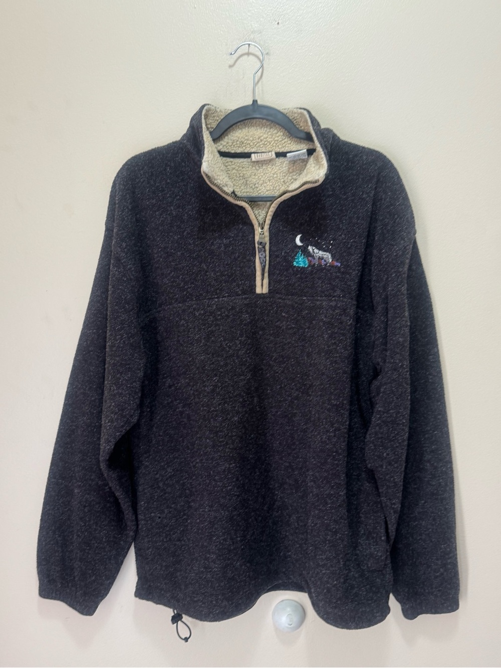 Habitat Dark Gray Quarter-Zip Fleece Pullover with Embroidered Wolf
